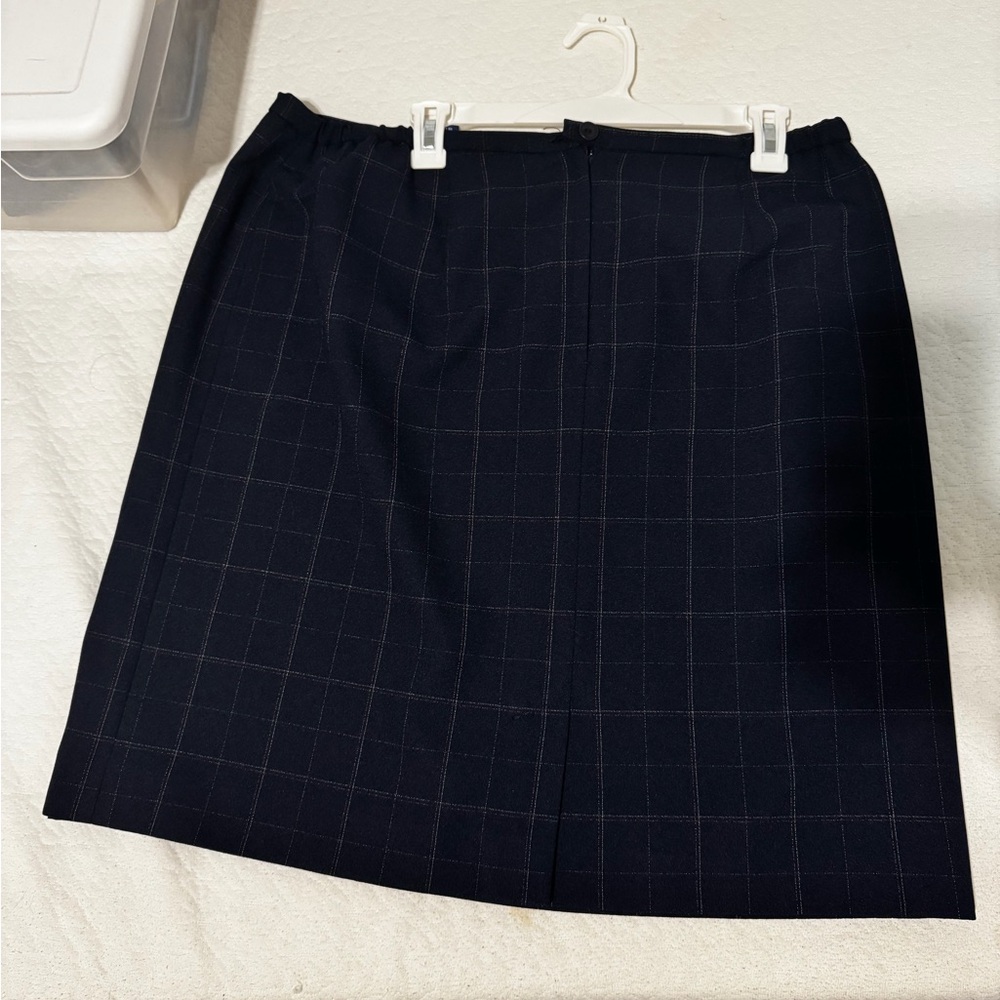 Karen Scott Navy Windowpane Pencil Skirt
